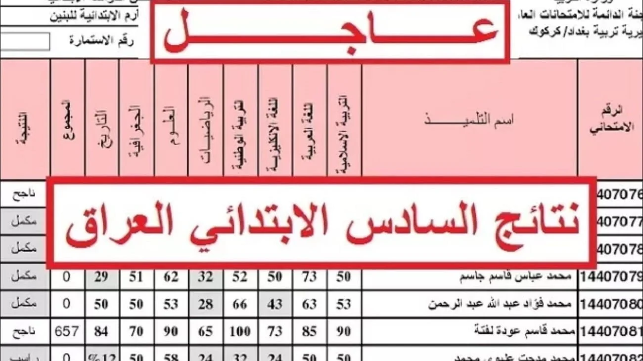 مُتاحة الآن نتائج السادس الابتدائي 2024 ديالى موقع نتائجنا ( كافة المحافظات) عبر موقع وزارة التربية العراقية وموقع نتائجنا
